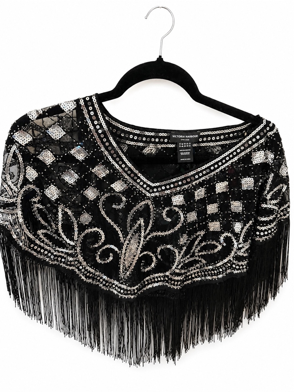 Victoria Harbour Beaded Fringe Capelet - Black & Silver